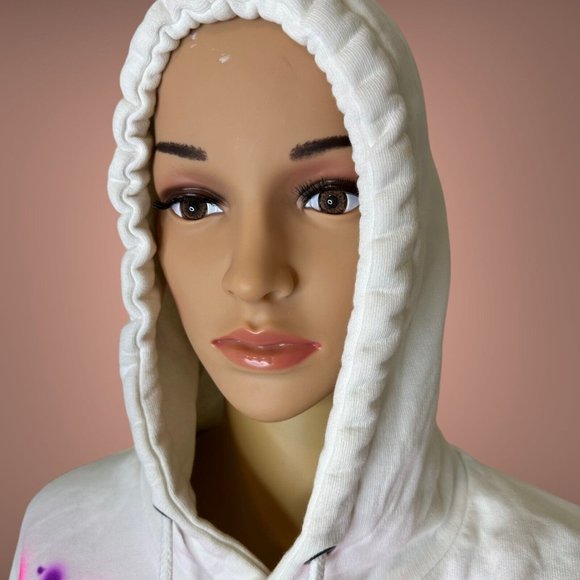 Zara Womens Crop Top Hooded Medium M White Pink Logo Sugar Baby Print Stretch - Picture 9 of 13